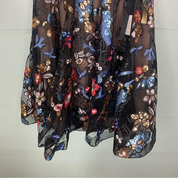 Bronx & Banco Paradise Sequin Lace Flared Dress Embellished Floral Sz L‎ 8 - Picture 4 of 9